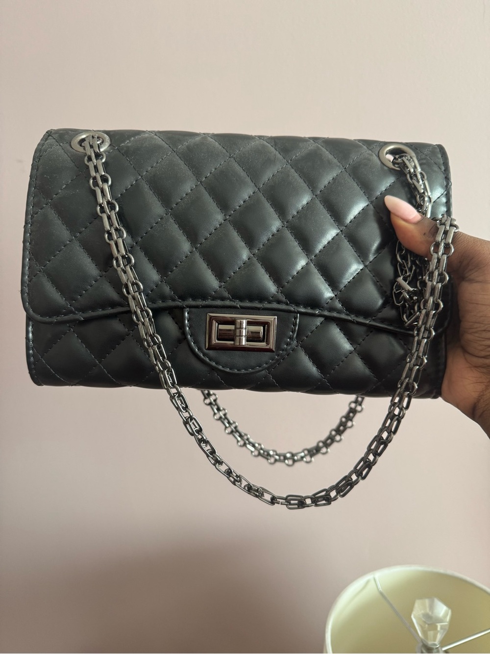 Quilted Black Chain-Handle Shoulder Bag